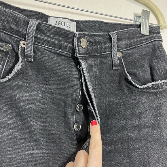 Agolde Riley High Rise Straight Crop Jeans in Panoramic Washed Black Size 28 - Picture 6 of 11